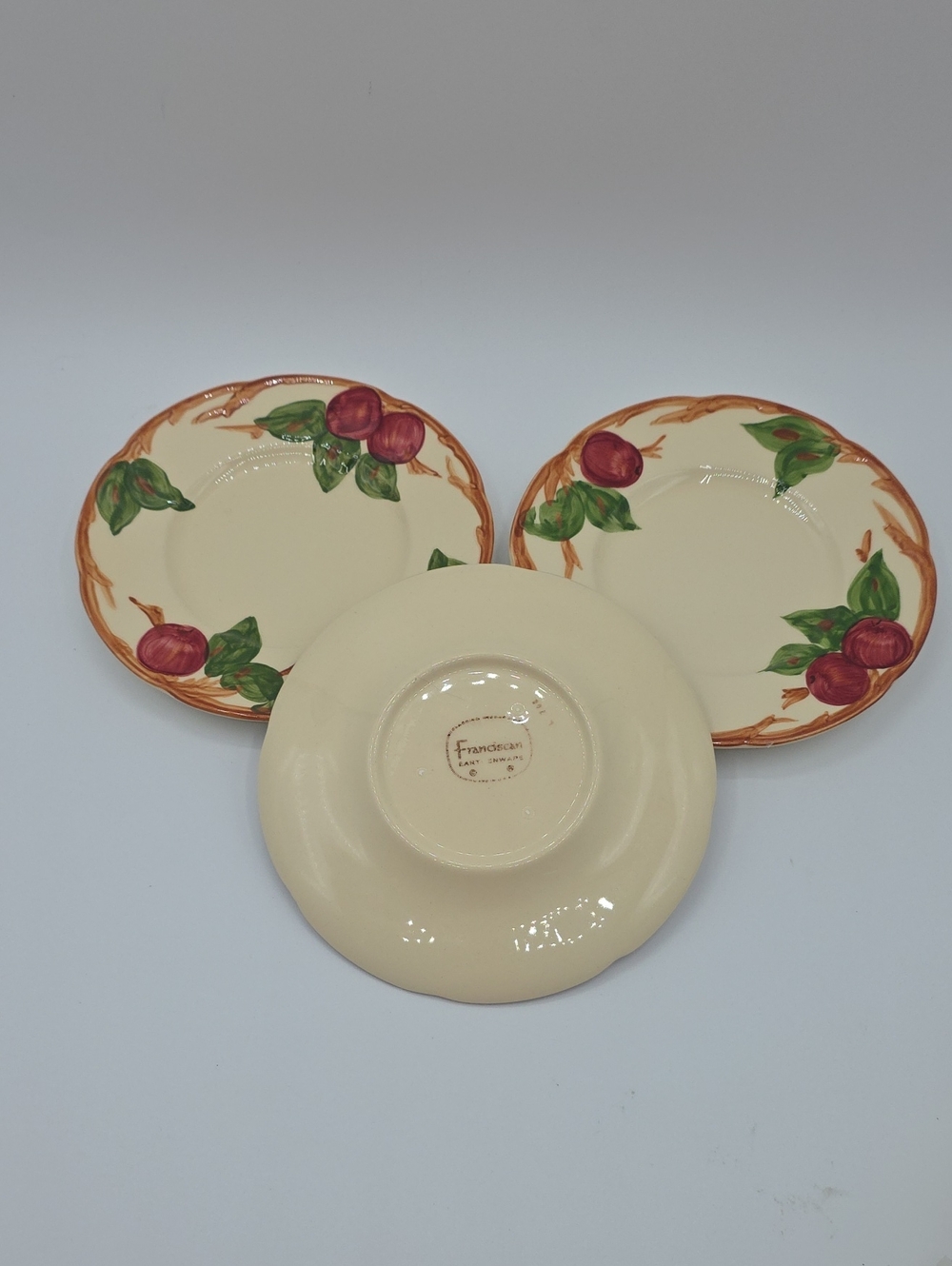 Franciscan Cream Dessert Plates with Burgandy and Green Leaf Motif Replacements